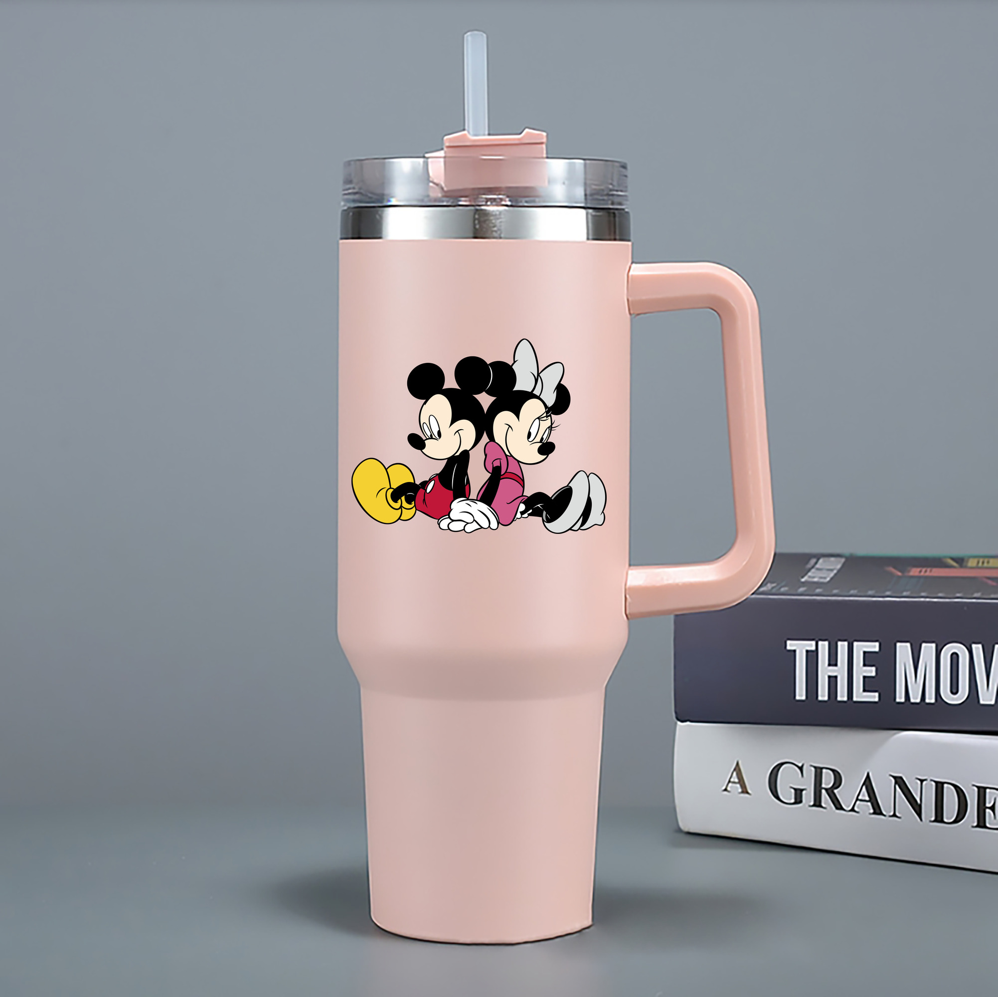 （画像用） ミッキーマウス Mickey Mouse 1200mL車用タンブラー - クリスタルステッカー（プラスチックストロー付き）